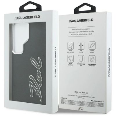 8. Karl Lagerfeld Grained Signature Metal Resin Logo Case for Samsung Galaxy S26 Ultra - Black