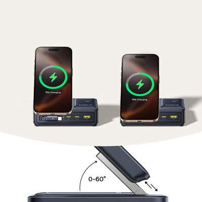 14. Baseus NOMOS 140W Qi2 5-in-1 Wireless Charging Station with Retractable USB-C Cable and Digital Display - Black