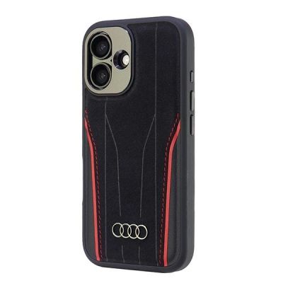 3. Audi Genuine Leather MagSafe iPhone 16 6.1" black-red hardcase AU-TPUPCMIP16-R8/D3-RD