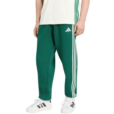 Men's adidas Essentials 3-Stripes Fleece Tapered Cuffed Pants Green KY4129