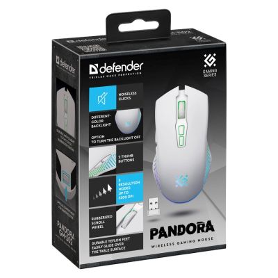 6. Defender Wireless Mouse Pandora GM-502 RF 3200DPI 7P White 52502