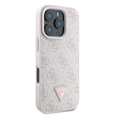 4. Guess Leather 4G Triangle Strass MagSafe Case for iPhone 16 Pro Max - Pink
