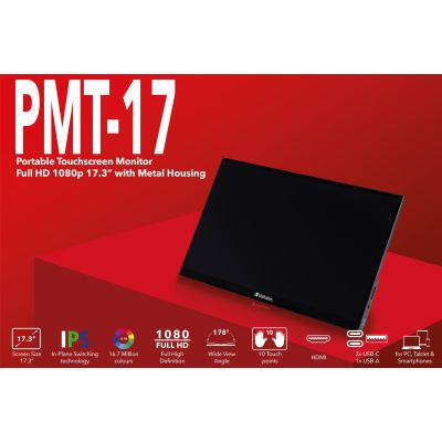 10. Verbatim 49593 Computer Monitor 43.9 cm (17.3") 1920 x 1080 pixels Full HD LCD Touchscreen Black