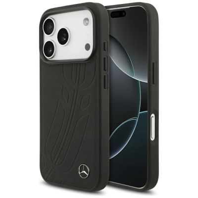 Mercedes Leather Large Laurel Leave MagSafe Case for iPhone 17 Pro - Black