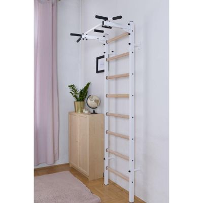 11. WOODEN AND METAL GYMNASTIC WALL BAR WITH BAR BENCHK 221W