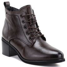 Women's leather ankle boots with laces, chocolate, Vinceza EN27-133107