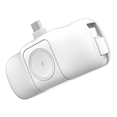 4. Wozinsky WF16-YCS 5000mAh 15W USB-C Mini Power Bank with Built-in USB-C Cable and Apple Watch Charger - White