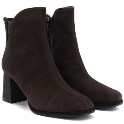 9. Women's brown leather high-heeled ankle boots Big Star UU274379