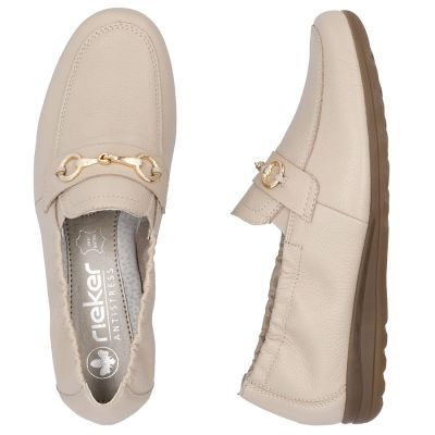 3. Women's leather shoes, comfortable beige moccasins, Rieker L9354-60