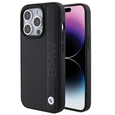 BMW Leather Textured & Stripe iPhone 15 Pro Max Case - Black