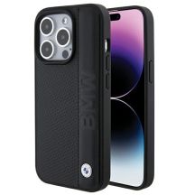 BMW Leather Textured & Stripe iPhone 15 Pro Max Case - Black