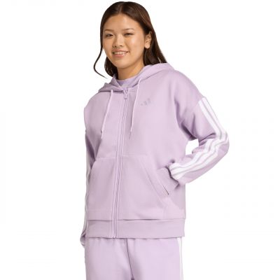 Women's adidas Essentials 3-Stripes Full-Zip Fleece Hoodie Purple JY3080
