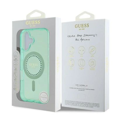 8. Guess IML Rhinestones MagSafe iPhone 16 Case - Green