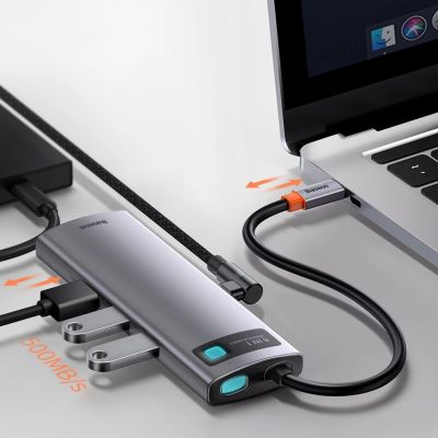 14. Baseus Metal Gleam 8in1 USB-C Hub - USB-C PD 100W 1x HDMI 4K 30Hz 1x SD and microSD card reader 3x USB-A 3.2 1xRJ45 - gray