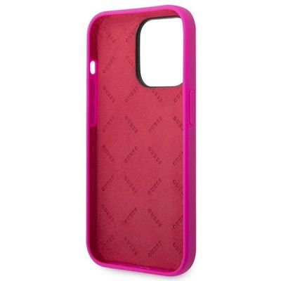 7. Guess Silicone Vintage Gold Logo Case for iPhone 14 Pro - Fuchsia