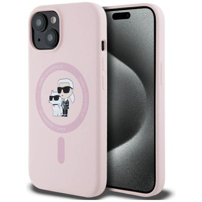 Karl Lagerfeld Silicone Karl&Choupette MagSafe iPhone 15 Case - Pink