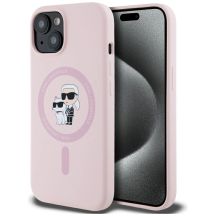Karl Lagerfeld Silicone Karl&Choupette MagSafe iPhone 15 Case - Pink