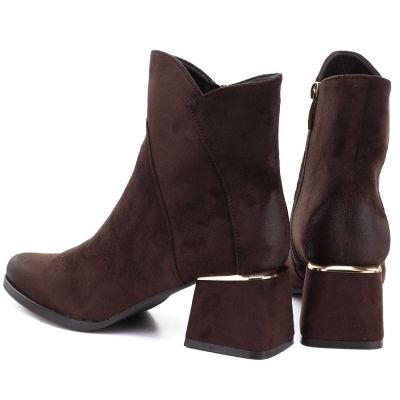 5. Women's high-heeled suede ankle boots in chocolate Potocki SZ12875