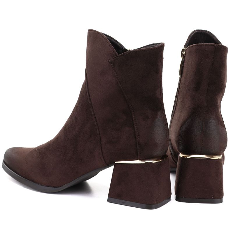 5. Women's high-heeled suede ankle boots in chocolate Potocki SZ12875
