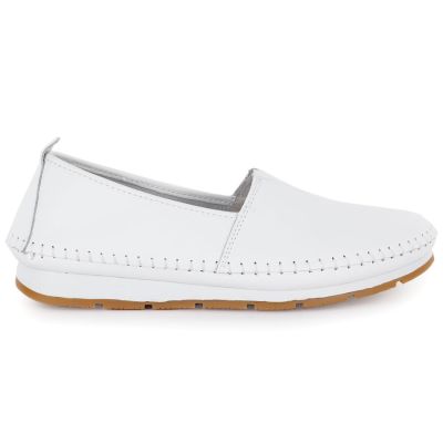 2. Women's leather slip-on shoes, white, S.Barski LR61-7051