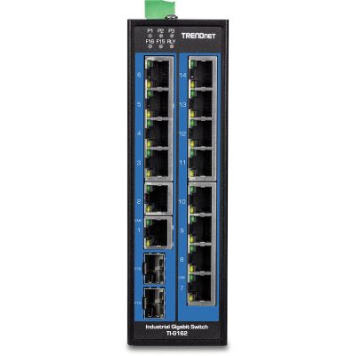2. TRENDnet TI-G162 - Switch - unmanaged - 14 x 10/100/1000 + 2 x Gigabit SFP - DIN rail mountable, wall mountable - DC