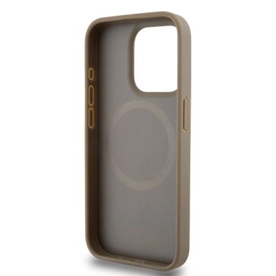 7. DKNY Leather Printed Pattern Metal Logo MagSafe Case for iPhone 15 Pro - Brown