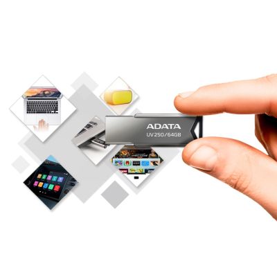 3. Flash drive ADATA UV250 AUV250-32G-RBK (32GB; USB 2.0; silver)
