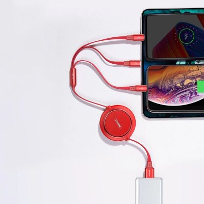 14. Baseus Golden Loop 3in1 extendable cable USB - micro USB / Lightning / USB-C 3.5A 35cm - 120cm black (CAMLT-JH01)