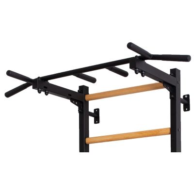 16. WOODEN AND METAL GYMNASTIC WALL BAR WITH METAL BAR BENCHK 721B