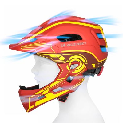 4. Wozinsky Kids' Full Face Bike Helmet with USB Rear Light S - Red and Yellow