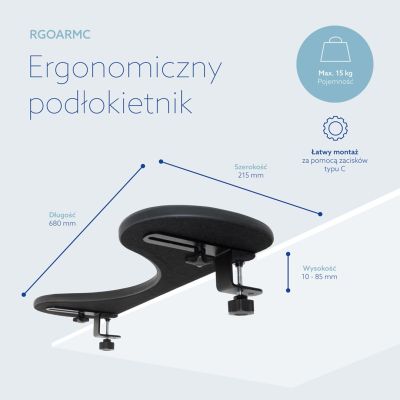39. R-Go Ergonomic Armrest Armlehne juodas