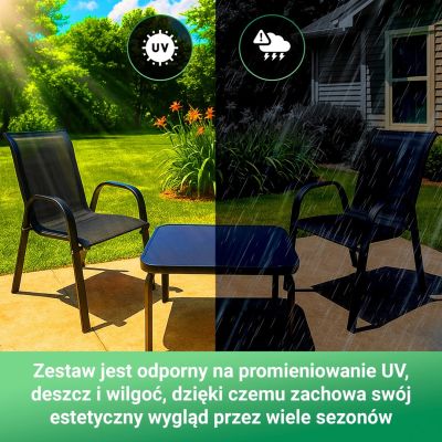 7. Classic Black Forest textile garden furniture set, two chairs + black table