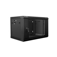 Lanberg WF01-6406-10B single-section lockable cabinet (6U; 368mm / 600mm / 450mm; wall-mounted; Glass; 19''; black)