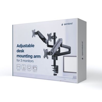21. GEMBIRD ADJUSTABLE DESK ARM/MOUNT FOR 3 MONITORS 17-27, VESA 100X100MM, UP TO 7 KG