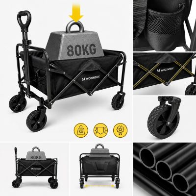5. Wozinsky WZP-80 beach, tourist, garden, durable, wide wheels, up to 80 kg - black