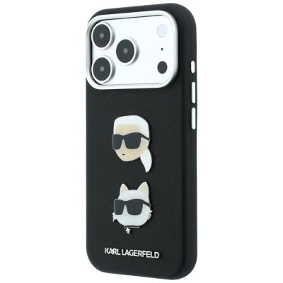 3. Karl Lagerfeld Saffiano Karl&Choupette Heads Pins Strap Logo Case for iPhone 18 Pro / 17 Pro - Black