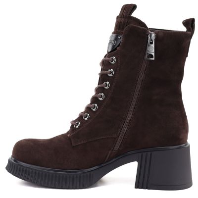 3. Women's leather ankle boots with a block heel and platform, chocolate brown, Vinceza 67009