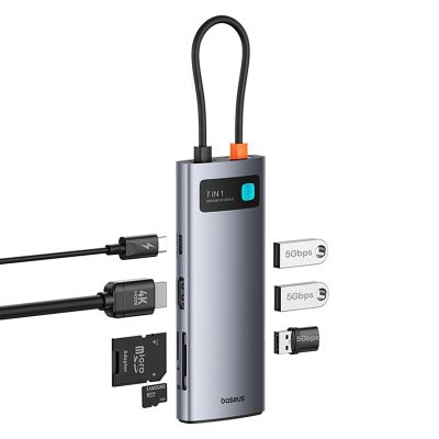 5. Baseus Metal Gleam 7in1 HDMI 4K 60Hz USB-C Hub / 3x USB 3.0 / USB-C PD / SD / microSD - Gray