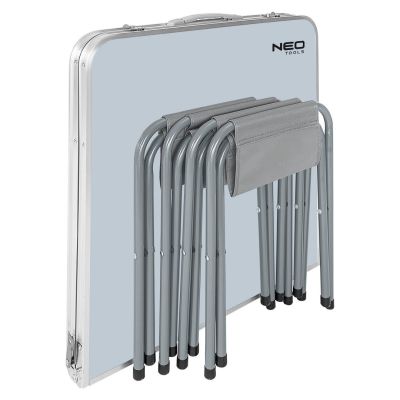 2. Camping set: table and 4 chairs, foldable into a suitcase