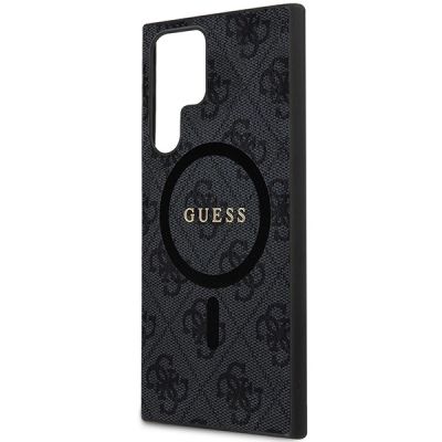 6. Guess 4G Collection Leather Metal Logo MagSafe Case for Samsung Galaxy S24 Ultra - Black