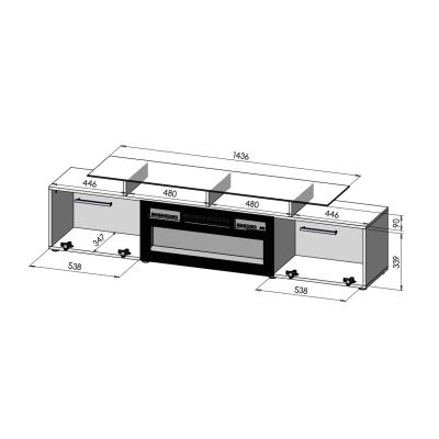 4. ROVA TV cabinet with electric fireplace 190x37x48 white/white gloss
