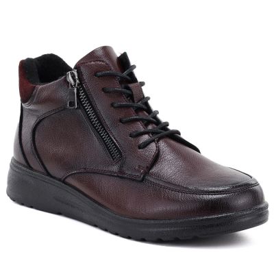 Burgundy women's insulated leather wedge ankle boots – Potocki JE19502