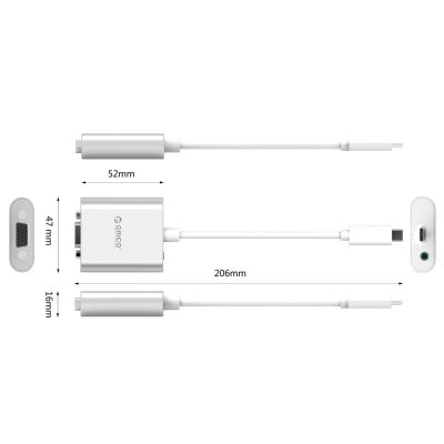 4. Orico PTAV USB-C - VGA adapter and 3.5 mm Full HD mini jack 0.15 m - silver