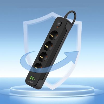 4. Tech-Protect PCL4X3 Power Strip 4 Sockets 240V + 2xUSB-A + 1xUSB-C 200 cm - Black
