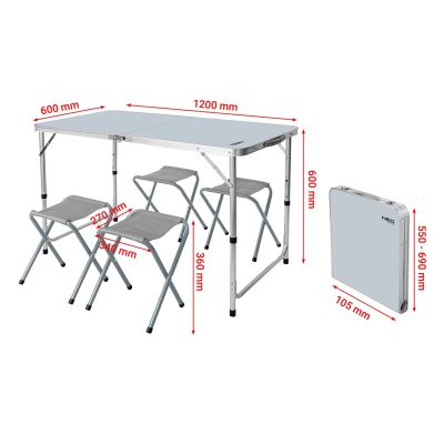 5. Camping set: table and 4 chairs, foldable into a suitcase