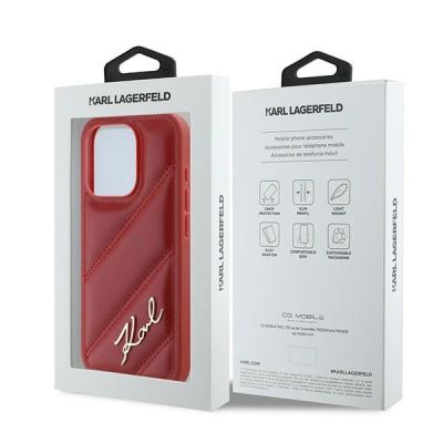 8. Karl Lagerfeld Diagonal Quilted Script case for iPhone 15 Pro Max - red