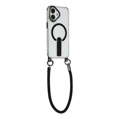 2. iPhone 17 case with stand, short strap (30 cm) and long strap (120 cm), compatible with MagSafe - black