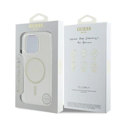 8. Guess GUHMP16LHFGERET iPhone 16 Pro 6.3" transparent hardcase IML Glitter Circle MagSafe