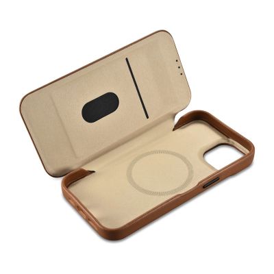16. iCarer CE Premium Leather Folio Case iPhone 14 Plus Magnetic Flip Leather Folio Case MagSafe Brown (WMI14220715-BN)