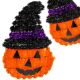 DECORATIVE PUMPKIN FIGURINE 35CM HALLOWEEN PURPLE STRIP